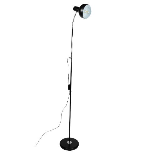 Lámpara de pie para E27 con flexible diámetro 13cm y alto 1,6mts negra